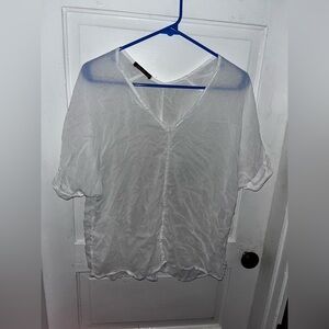 Barbara Lesser Sheet Crinkle V-Neck Blouse